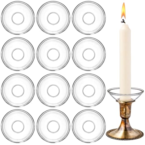 Elsjoy 12 Pack Glass Candle Bobeches Candle Drip Protectors for Candlestick Holder Round Clear Candles Wax Catcher for Wedding Church Home
