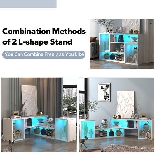 Basenji Tv Stand, Deformable Tv Stand With Led Lights & Power Outlets, Modern Tv Stand For 45/50/55/60/65/75 Inch Tvs, Gaming Entertainment Center Media Console With Storage Shelves (White) #TOP4