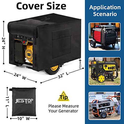 Jestop Generator Cover Waterproof 32“L×24”W×24"H, Heavy Duty Snow/Uv/Wind Proof 600D Oxford Universal Outdoor Protector Cover While Running, For Most Portable Generators Covers 5000-10000 Watt, Black #TOP6