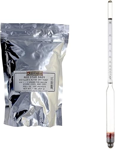 Destiladores de levadura (DADY) (paquete a granel de 1 libra) e hidrómetro - ALCOHOL, 0-200 Proof y Tralle Bundle