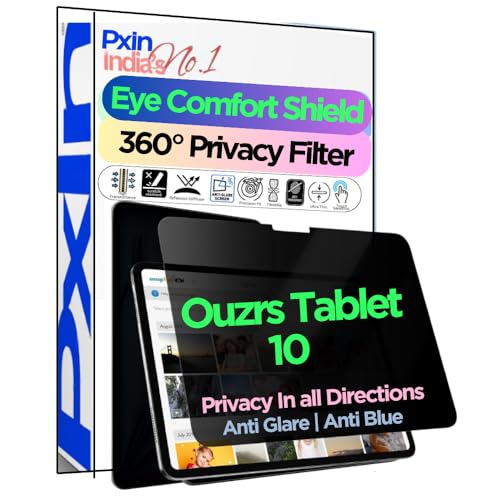Image of PxIn Tablet Privacy Screen Guard compatible with Ouzrs Tablet 10 | No.1 | Anti Glare | Anti Blue Light | Anti UV | 4 Way Privacy Filter | 360 Privacy | Eye Protect