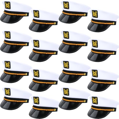 SGBETTER 16 Pack White Captain Hat Bulk Adjustable Boat Sailor Hats Nautical Captain Hat for Cruise Theme Party Costume Accessory