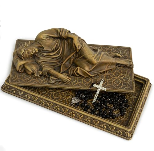 BC Catholic Sleeping St Joseph Statue with Case Base, Holder for Rosary, Patron Saint Religious Gfit of Inspirational Home Decor, 8.8" L, Wood Carve Looking, Hand Painted by Buildclassic