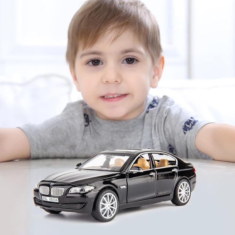 Image of Kids Model 1:32 BM 535I Die Cast Metal Car Pull Back Action Opening Doors with Realistic Engine Sound Lights Toy Car Gift for Boys - Black