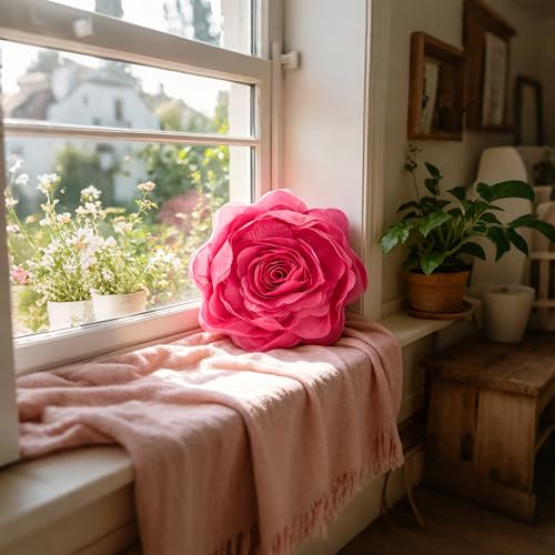 Image of JWH 3D Flower DecorativeThrow Pillow Covers, Hot Pink, 12 Inch