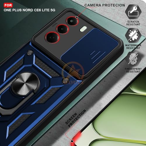 Image of Armor Bumper Back Cover Case for OnePlus Nord CE 6 Lite 5G Rotating Camera Cover, Ring Holder & Kickstand | Heavy Duty & 360 Degree Protection OnePlus Nord CE 6 Lite 5G Back Cover (Blue)