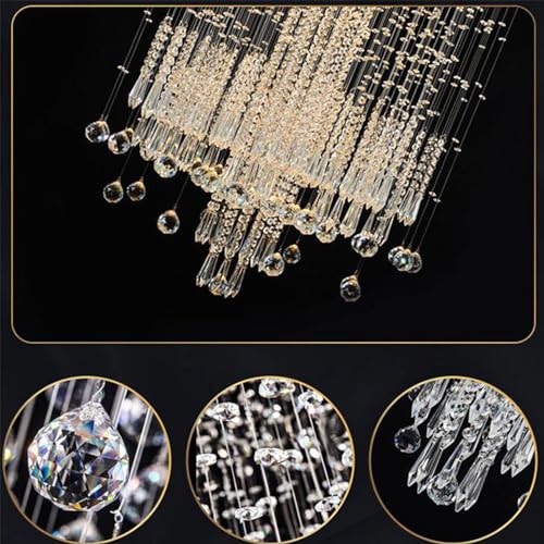 Plafonnier cristal luxe grand lustre rond chic goutte de pluie salon