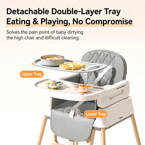 Image of StarAndDaisy 7-in-1 High Chair for Baby, Baby Feeding Chair for 0 to 5 Years, Convertible Booster, Push & Ride-On Baby Chair and 3-Level Adjustable Seat, Double-Layer Tray & Wheels
