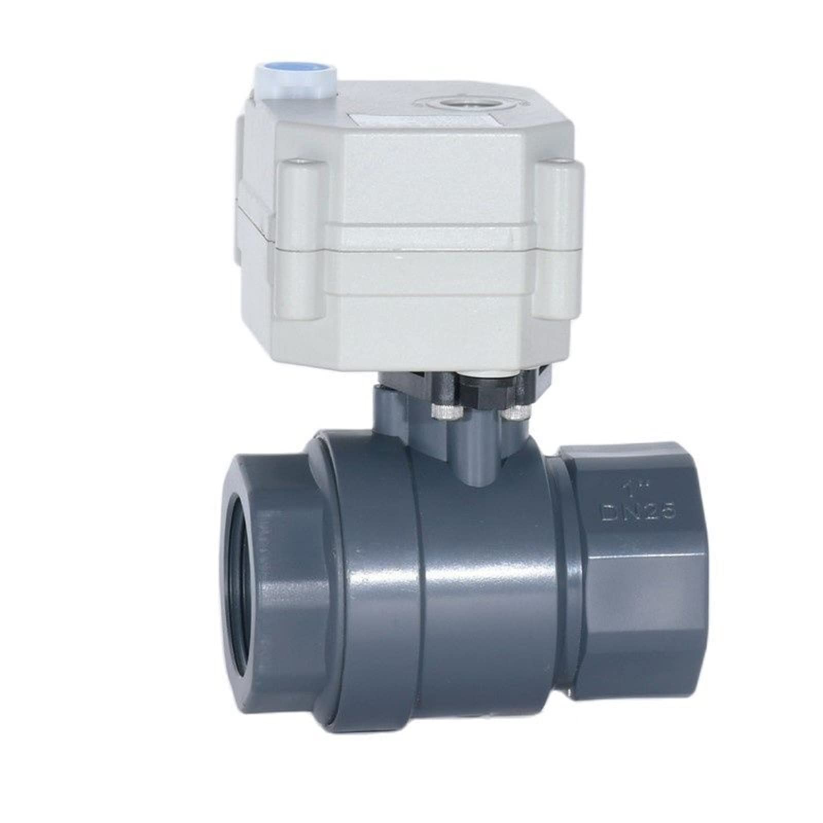 1/2 Quot;-11/4#39 DN15-DN32 Mini valvola a sfera UPVC motorizzata Ritorno automatico 9-24VAC / DC Valvola UPVC elettrica con comando manuale 1 pz (Size : DN25, Color : BSP_9-24V ACDC_CR303)