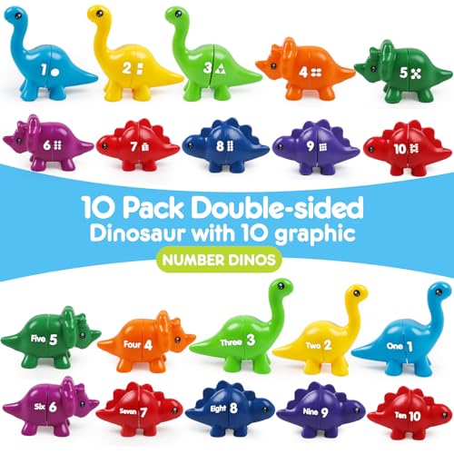 Image of USATDD Numbers Matching Dinosaur Toy 1-10 Counting Sorting Game Double-Sided Dino Fine Motor Toys Number Recognition Learning Toy, Christmas Stocking Stuffers for for Kids Boys Girls