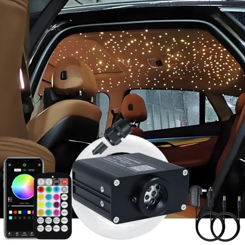 Image of AKEPO Small Size 16W Twinkle RGBW APP Fiber Optic Lights, Music Activated 6.5ft /2m*500pcs*0.03in /0.75mm Optical Fiber Star Ceiling Light Kit for Car Truck Headliner Star /Home