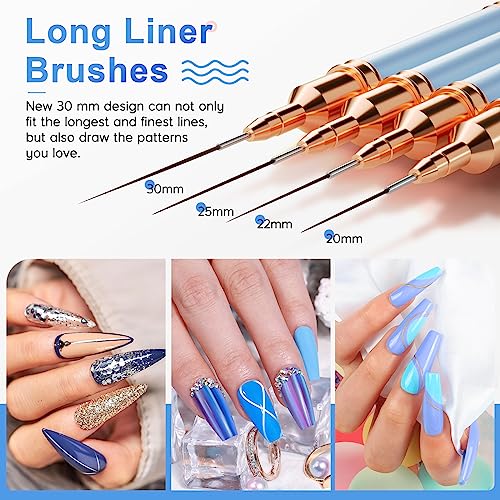 Nail Art Brushes Baby Blue Striping Brush,Double-Ended 10Pcs Head Long Nail Art Liner Brushes Nail Design Brushes For Long Lines,Tiny Details,Fine Drawing Nail Brushes For Nail Art,Sizes 5/7/9/10/11/15/20/22/25/30 #TOP3