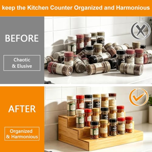 Mobpqable Spice Rack Organizer for Cabinet - 2PCS 11.8in Bamboo Spice Shelf by Mobpqable - Used condition - Image 5