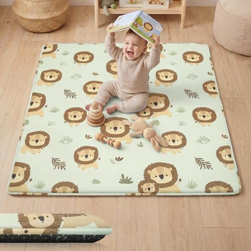Image of 1.5 inch Thick Baby Floor Play Mat, 50x50 Padded Memory Foam Mat, Lion | Ultra Soft, Non-Slip Backing, Water-Repellent, Skin-Friendly for Baby, Padded Cushioned, Tummy Time Crawling for Nursery