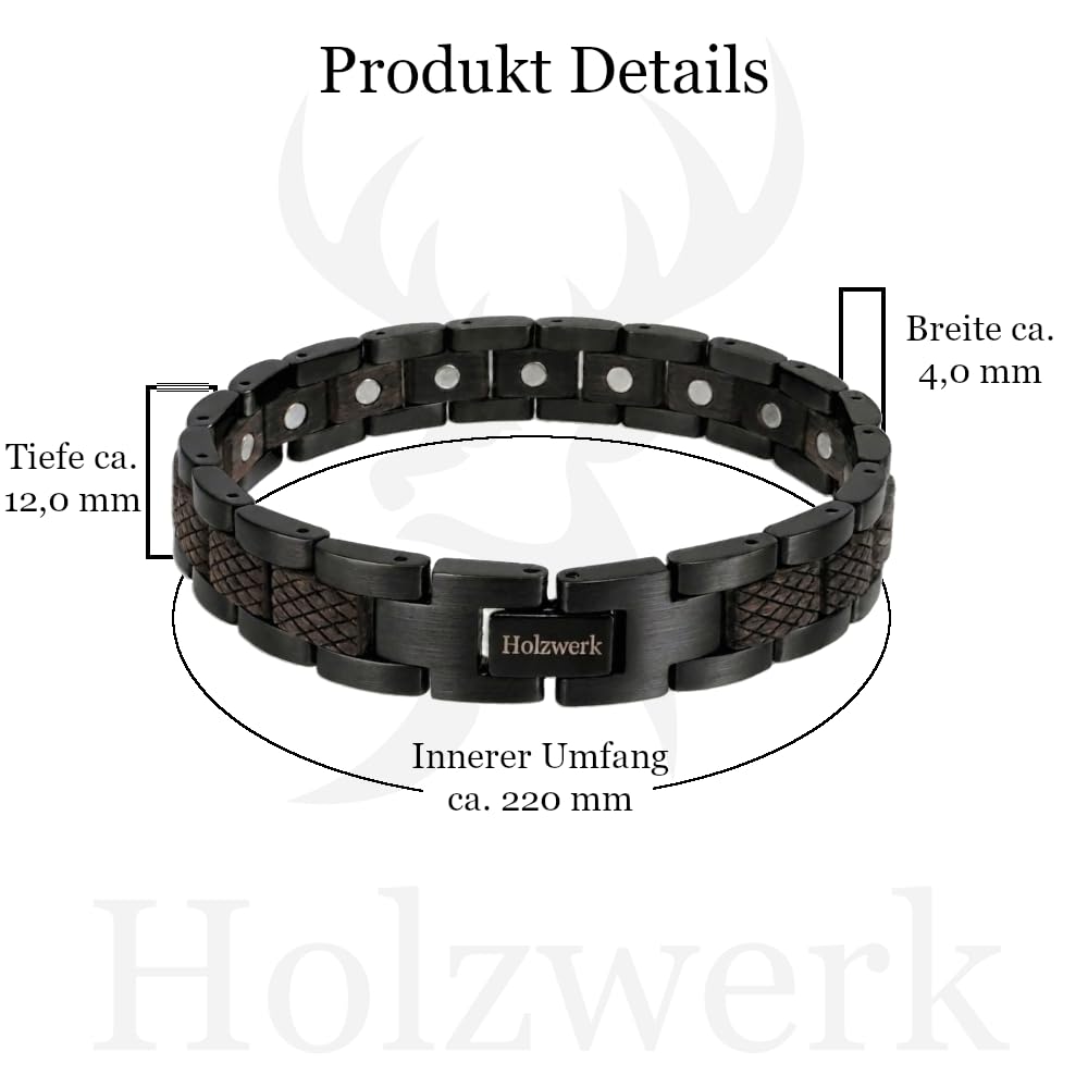 Holzwerk PARKSEE Bracelet magnétique en bois naturel pour homme et femme Bracelet magnétique en bois Bracelet pour homme et femme Marron Noir Réglable