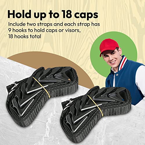 Flancci Adjustable Hat Rack Organizer Over The Door, Baseball Cap Holder, Hat Hanger For Closet Door Rack, Hat Storage Racks, Two Straps, Holds Up To 18 Caps With Adjustable Hanging Hooks, Black #TOP2