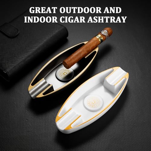Image of Cigar Ashtray with 2 Cigar Holder Portable Travel Ashtray Unique for Outdoors Indoors