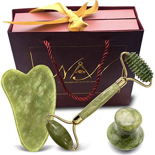 New Age New Jade Roller Gua Sha Set to Eliminate Eye Puffiness, Dark Circles, Wrinkles and Relax Muscles- 3 in 1 Kit with Real Jade Stone Mushroom Face Massager, Neck, and Skin Care Routine New Age New Jade Roller Gua Sha Set to Eliminate Eye Puffiness, Dark Circles, Wrinkles and Relax Muscles- 3 in 1 Kit with Real Jade Stone Mushroom Face Massager, Neck, and Skin Care Routine