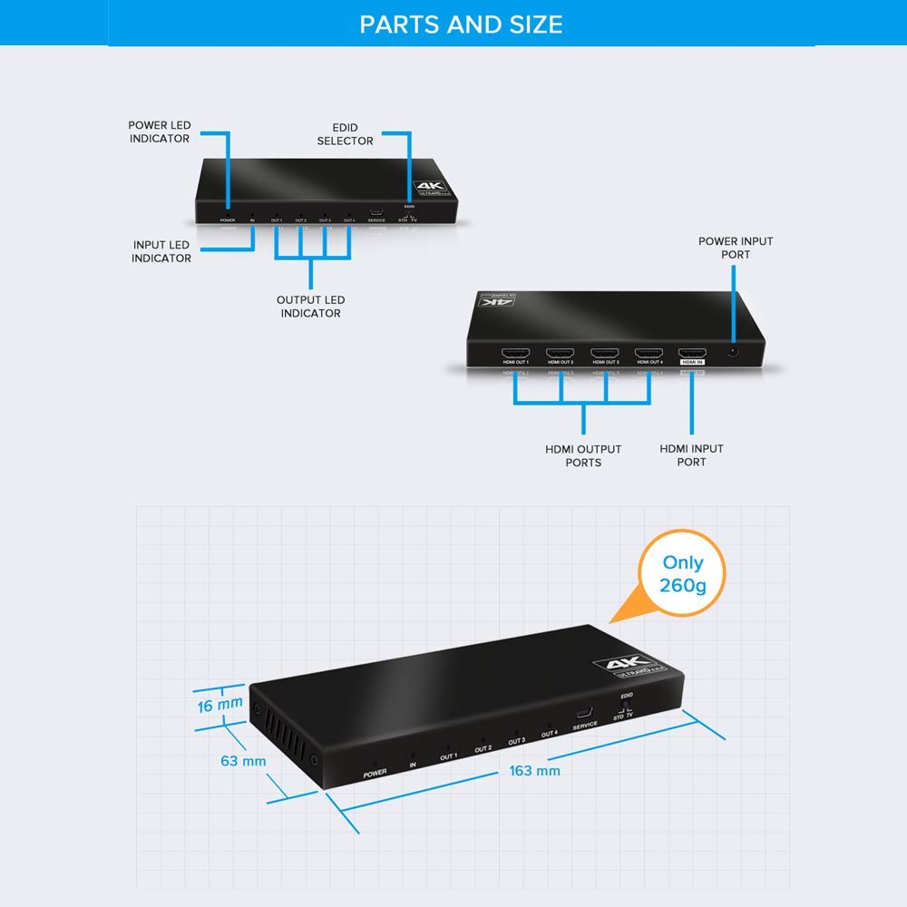 Amazon | HDMI2.0 4K60Hz対応 HDMI4分配器 THDSP14D-4K60 | TEC | AV