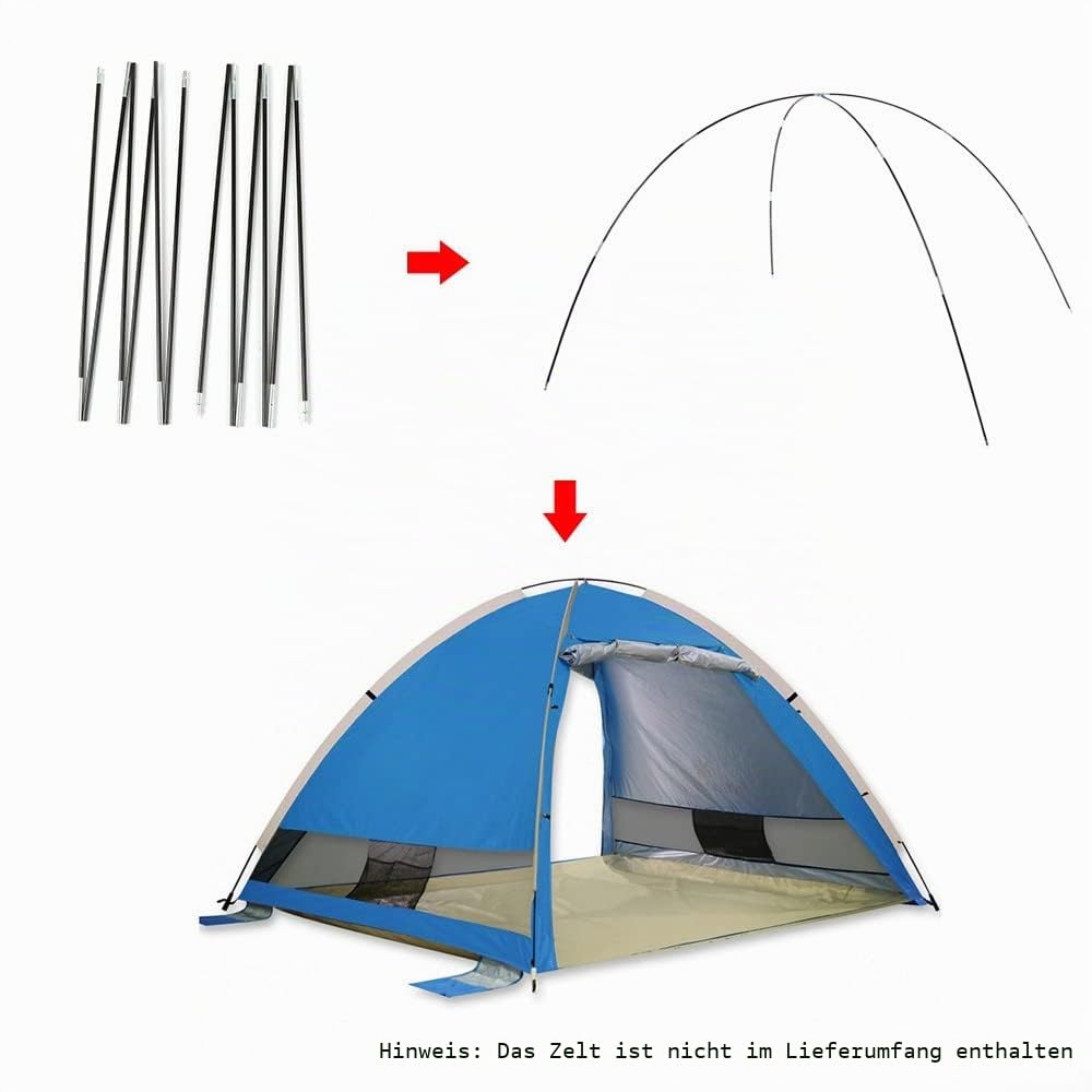 Zeltstange, 4 m, 2 Stück, Fiberglas, zusammenklappbar, eingebettete Zeltstange, geeignet für Campingausflüge, Strandzelt, Stützstange