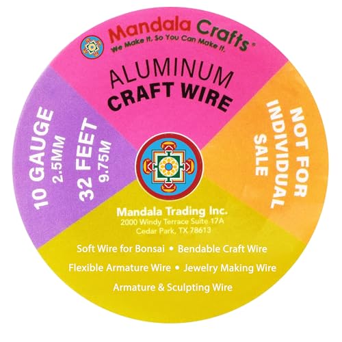 Image of Mandala Crafts 10 Gauge Anodized Aluminum Craft Wire for Jewelry Making - 128 FT Colored Flexible Neutral Wire - Bendable for Bonsai Armature Crafting Sculpting