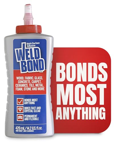 Weldbond Multi-Surface Adhesive Glue, Bonds Most Anything. Use as Wood Glue or on Fabric Glass Mosaic Carpet Ceramic Tile Metal Stone & More. Non-Toxic, Dries Crystal Clear 14.2oz /420ml