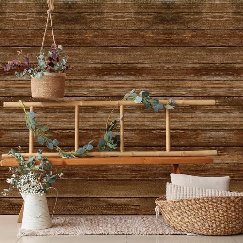 Image of Kochorie 200 Ft x 54 Inch Wood Grain Tablecloth Roll in Slide Cutter Box Disposable Rustic Backdrop Vintage Table Cover Western Themed Bulletin Board Plastic Roll for Barn Birthday Classroom Decor