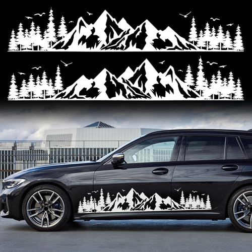 Image of TOMALL 1 Pair Fir Mountain Forest Vinyl Decals for Car Body Door Sides Universal Waterproof Tree Graphic Stickers Decoration for Travel Trailer Camper Vehicles SUV Truck Off-Road (Large-White)
