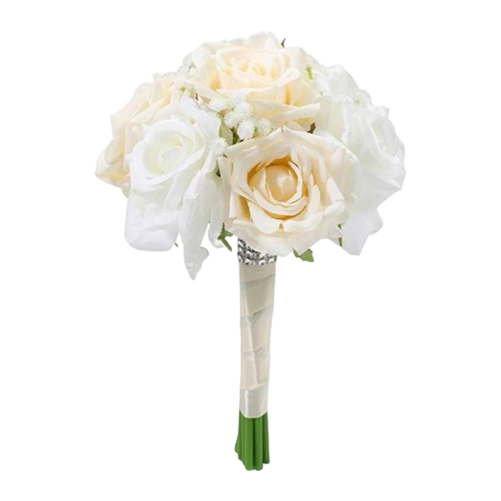 JSGHGDF Realistic White Green Artificial Rose Bridal Arrangement for Wedding Ceremony Maid Keepsakes Wedding Bouquet Silk Flowers