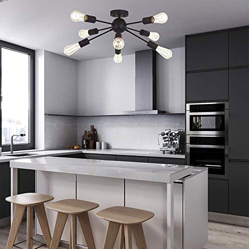 Lustre Spoutnik rétro industriel noir plafonnier suspendu 8 lumières salon
