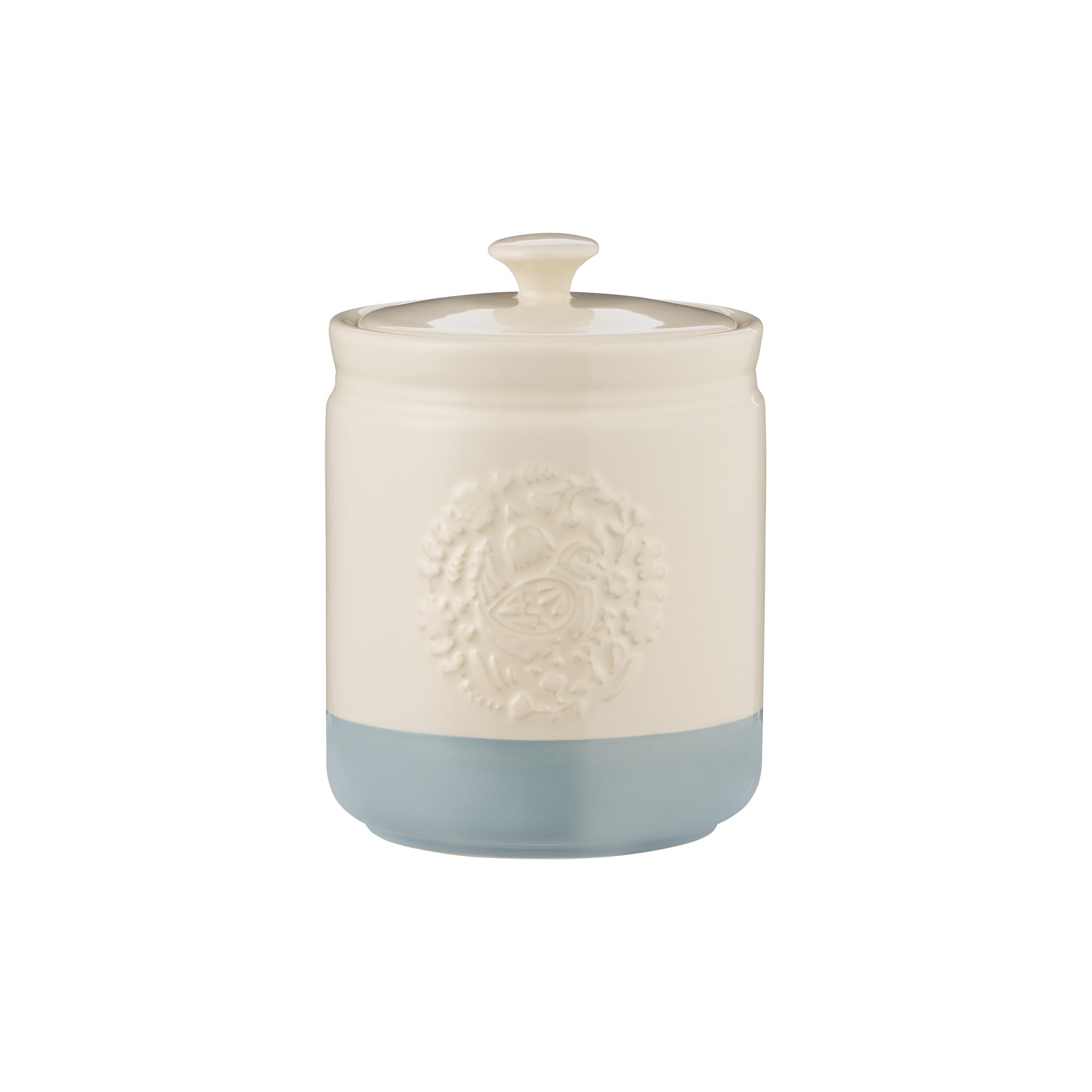 Mason Cash Cream/Blue Home To Roost 1L Utensil Holder Stoneware Folk-Inspired Hen And Cockerel Style, Kitchen Countertop Storage Jar, Durable, Everyday Kitchenware,