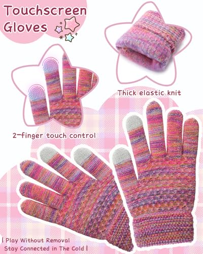 Image of Kids Winter Hat Gloves Scarf Set,Beanie with Pom Earflaps Neck Gaiter Fleece Lined Touchscreen Gloves for Girls Boys 3-10Y