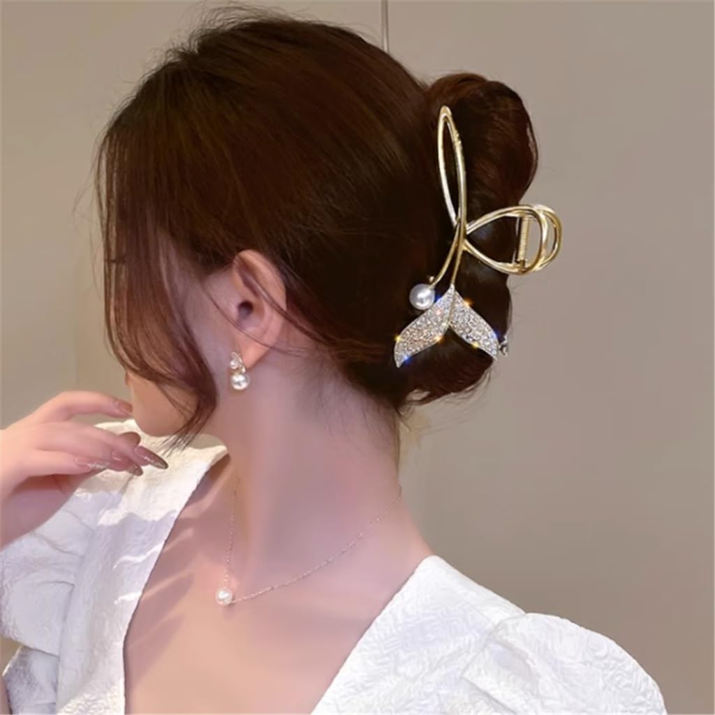 Super fairy fan shaped tassel grab clip female back of full diamond hair classical shark headwear