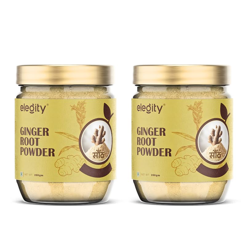Image of Elegity Ginger Root Powder 200 gm (Pack of 2) | No Added Preservatives | Sukku Podi | Dry Sonth | Adrak Powder for Cooking and Health