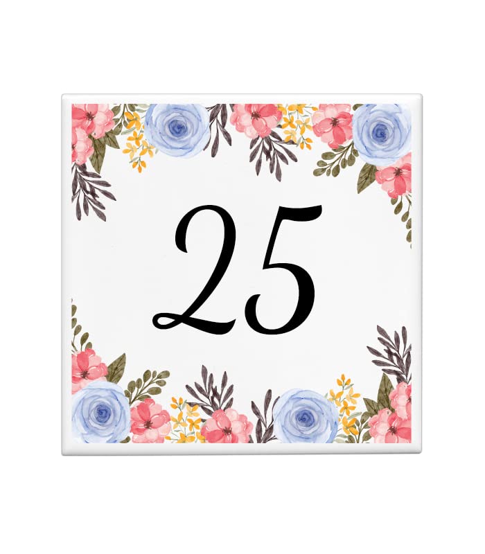 Plaque d'adresse de qualité supérieure à motif floral rouge et bleu 10x10 cm