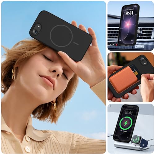 Image of Miracase Magnetic for iPhone 17e Case & iPhone 16e Case, [Soft Anti-Scratch Microfiber Lining], Compatible with MagSafe, Silicone Shockproof Protection Phone Case for iPhone 17 e /16 e, Black