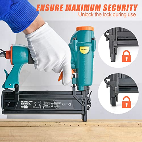 Image of DOTOOL Pneumatic Brad Nailer - 18 Gauge 2-in-1 Nailer, 5 /8'' to 2'' Brad Nails and 5 /8'' to 1-5 /8'' Crown Staples, Safety Glasses and 1000pcs Nails, for Carpentry, DIY, Woodworking
