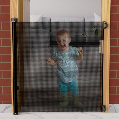 Image of Cherilo Safety Gate for Kids Home | Retractable Baby Safety Gate for Door & Stairs | Expandable Mesh Child Gate up to 150 cm | Pet & Baby Fence Barrier | Black
