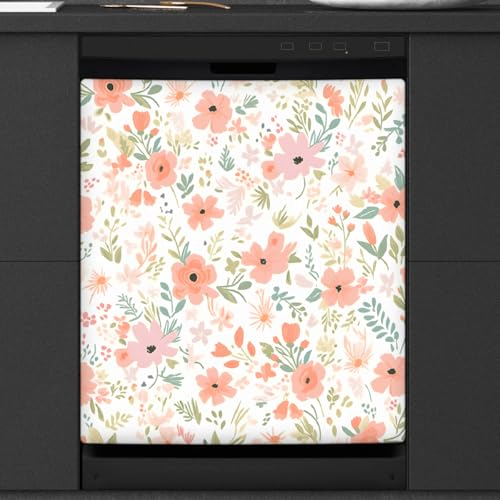Funda magnética para lavavajillas de flores rosas, panel que cubre golpes de 53,3x66 cm