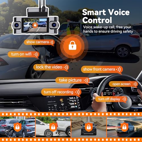 4K 360° DashCam for Cars,4 Channel Car Dash Cam Front and Rear Inside with 128GB Card Included,Voice Control,5.8G WiFi GPS,IR Night Vision, G Sensor, 24/7 Parking Mode &Loop Recording Dash Camera - Image 5