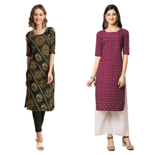 Image of Pinkmint Women's Crepe Digital Print Straight Kurta [Pack of 2]