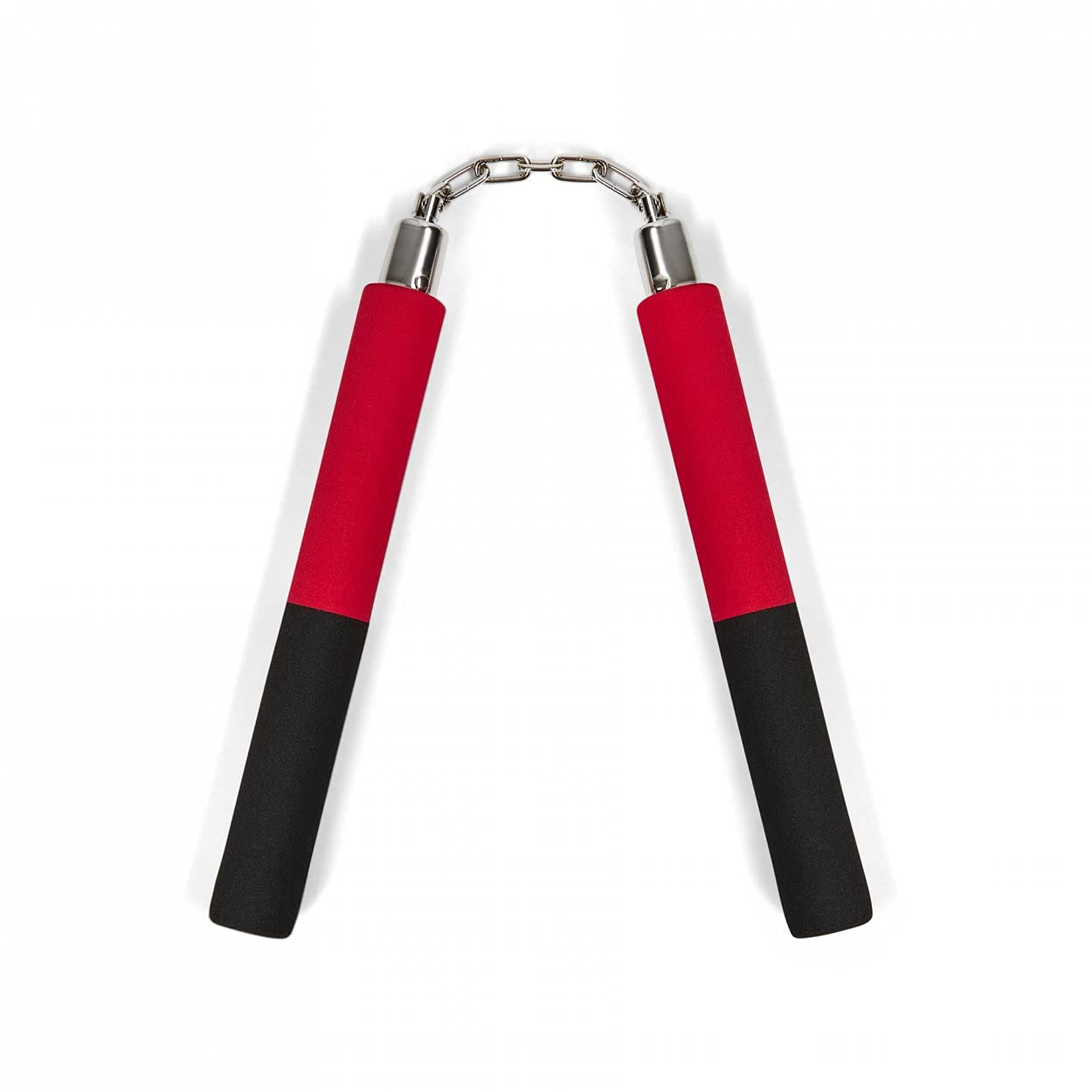 Deluxe Foam Rubber Safety Training Nunchucks With Chain - Half Black/Half Red Plain