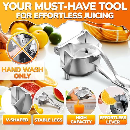 Image of Manual Juicer Hand Press with Ergonomic Heavy Duty Handle - Pour Spout for Mess-Free Pouring, Aluminum Alloy Hand Juicer Squeezer | 0.6 L Bowl - Juice Press for Lemon, Lime, Pomegranate & Home Canning