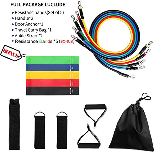 Diu Life Resistance Bands Set, Exercise Bands with Door Anchor, Handles, Waterproof Carry Bag, Legs Ankle Straps for Resistance Training, Physical Therapy, Home Workouts.