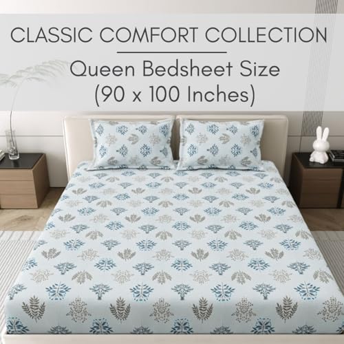 Image of Mafatlal Classic Comfort 186 TC Double Bed Cotton Bedsheet 90x100 Inch - Sky Blue | Soft, Breathable, Lightweight & Durable Everyday Stylish Home Furnishing