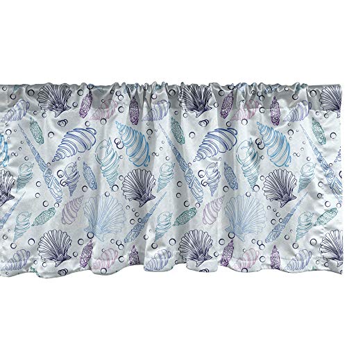 Ambesonne Nautical Window Valance, Various Sea Shell Pattern Underwater Bubbles Ocean Maritime Print, Curtain Valance For Kitchen Bedroom Decor With Rod Pocket, 54" X 12", Indigo Purple #TOP4