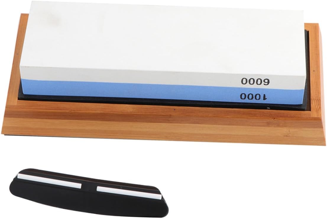 Housoutil Double-sided Home Sharpening Stone Kit 1000/6000 Grit Whetstone with Silicone Pad, Base, Angle Guide Correction Stone for Kitchen Knife and Scissors Maintenance