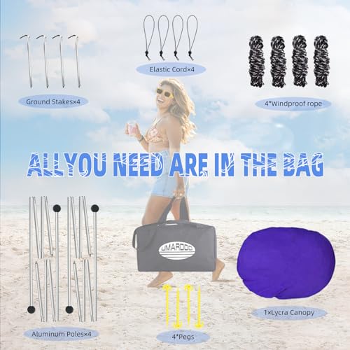 Image of UMARDOO Family Beach Tent Canopy Sun Shade Portable 10x10FT, Large Wind Resistance Beach Sun Shelter Easy Setup with Packable Carry Bag for Outdoor Travel UPF 50+(Purple)