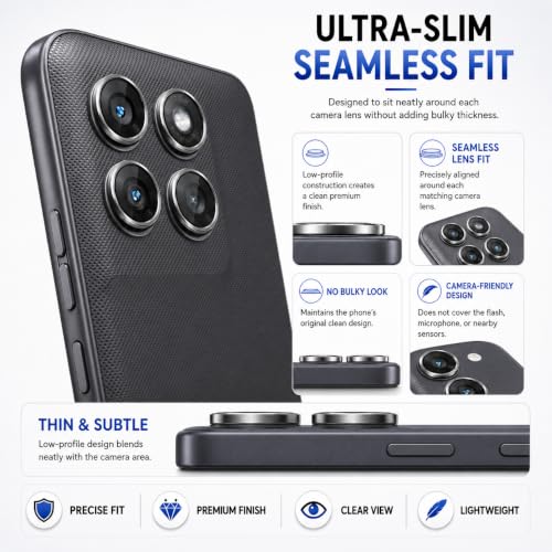 Image of ArmourPro Camera Rings Tempered Glass for Motorola G77 Power, Tough HD Individual Aluminum Alloy Rings 9H Camera Cover, Scratch-Resistant,Camera Lens Protection| Black, 1 Pack