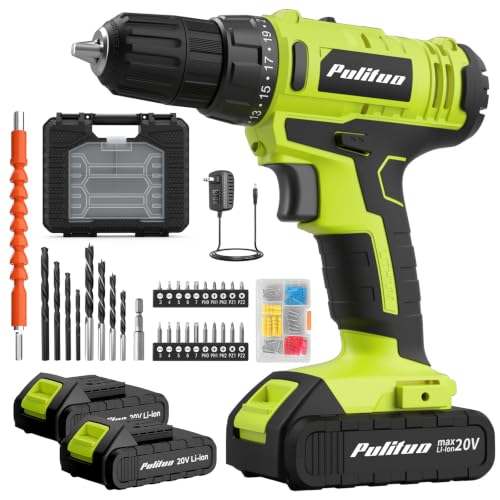 Image of PULITUO 20V Cordless Drill Set, 2 Batteries Electric Screwdriver, 30Nm Power Drill Driver, 21+1 Torque, 2 Speed, 3 /8 inchKeyless Chuck, power Drill with LED Light, Drill Driver Kit for Home (Green)